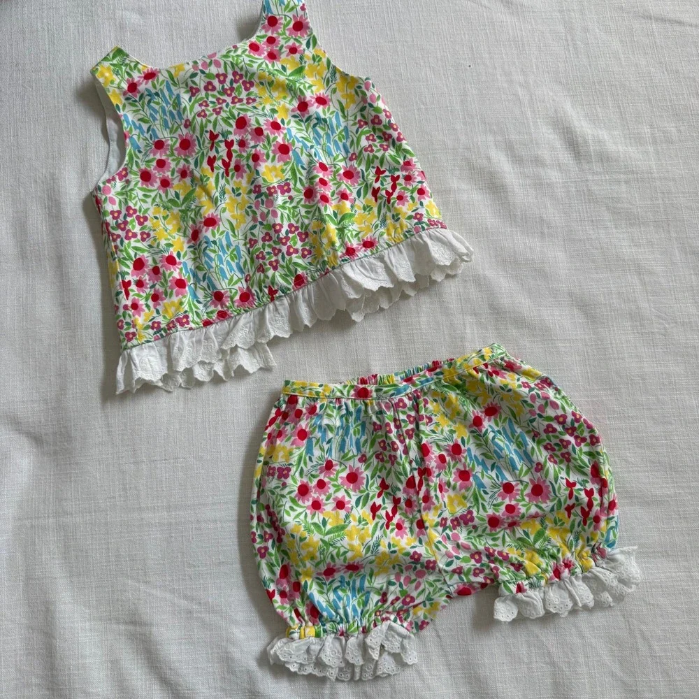 Ralph Lauren Baby Girls Floral Top and Bloomers Set 24M White Pink Eyelet Lace
